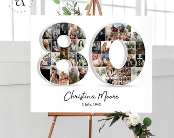 Number 80 Photo Collage, 80th Anniversary Collage Gift, Custom Picture Poster Gift Idea, Multiple Photo Sign, Party Decoration, DIGITAL FILE