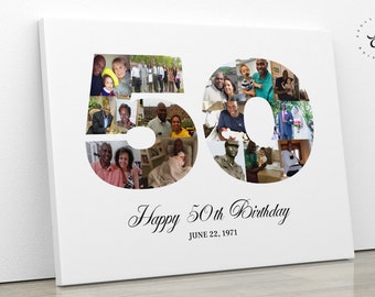 50th Birthday Photo Collage, 50 Picture Collage, 50th Birthday Gift for Her, Photo Gift for Him, 50th Wedding Anniversary Gift, Party Decor
