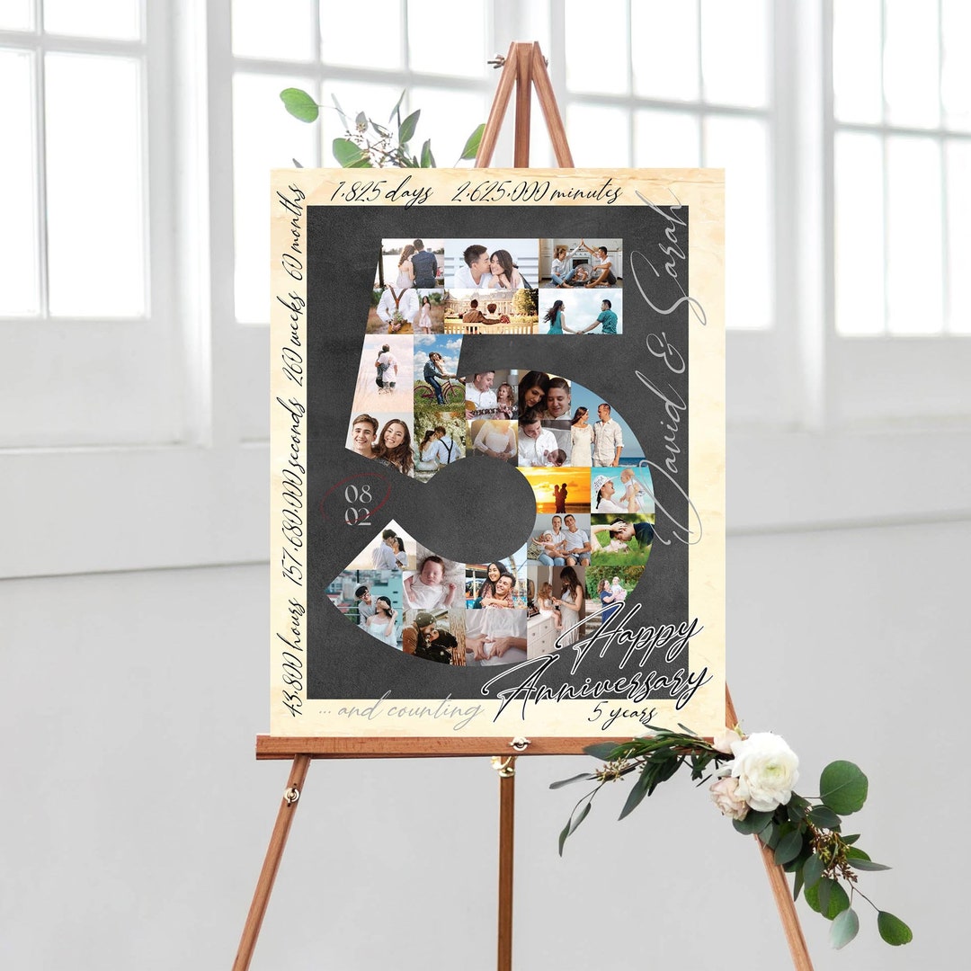 5th Anniversary Gift, Custom 5 Year Photo Collage, Anniversary Gift for ...