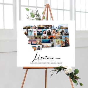 Montana Kaart Foto Collage, Montana State Picture Wall Decor, Gepersonaliseerde Reizen Foto Kunst, Memory Gift Idee voor koppels, DIGITALE BESTANDEN!