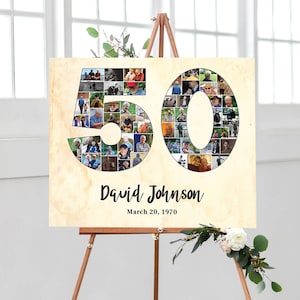 Collage di foto per il 50° compleanno, Regalo personalizzato per il 50° anniversario, Regalo di compleanno personalizzato per lui, Numero 50 Decorazione Wall Art, FILE DIGITALE!
