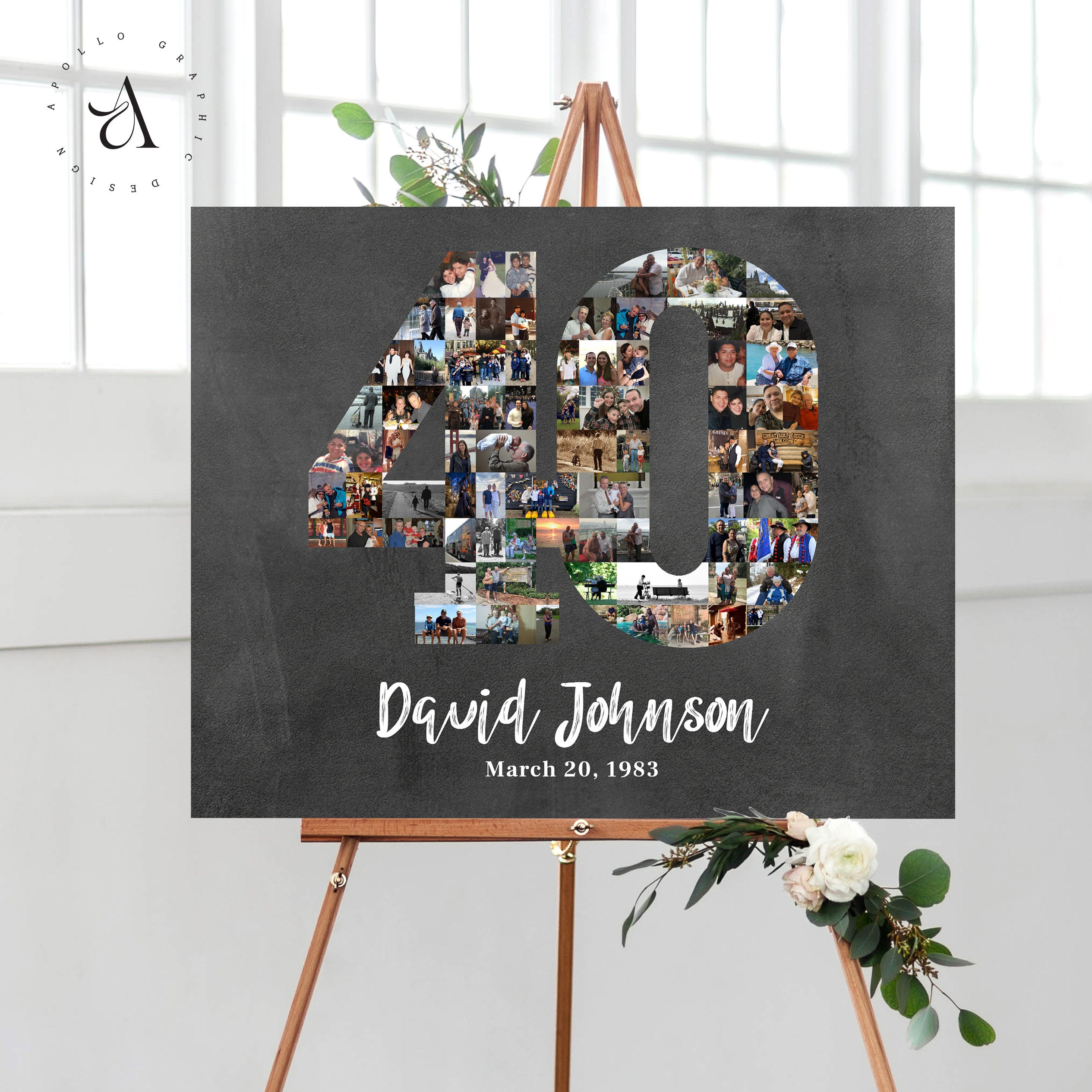 40th Birthday Photo Collage, Custom Number 40 Collage, Anniversary Gift ...