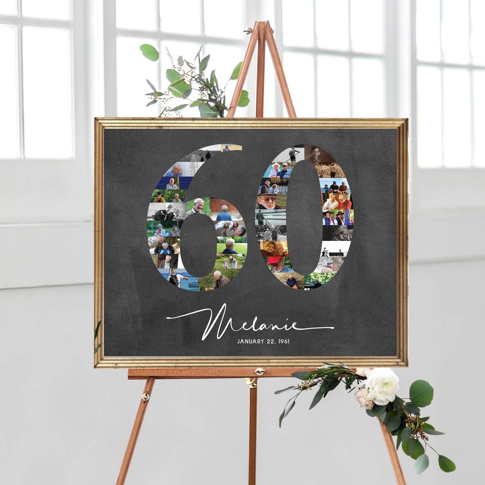 number-60-photo-collage-60th-anniversary-gift-custom-photo-etsy