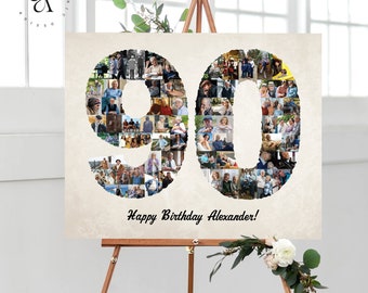 90th Birthday Photo Collage, Milestone Gift for Parents, 90th Anniversary, Birthday Party Decor Idea, Custom 90 Photo Poster, DIGITAL FILE