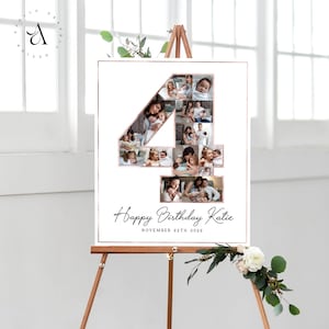 Collage de fotos de cuarto cumpleaños, aniversario de 4 años, signo de fotos múltiples, regalo de collage de bebé personalizado, regalo de mamá y papá, archivos digitales