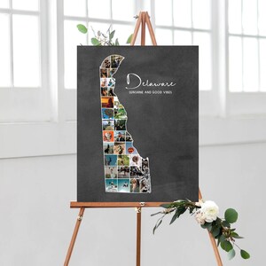 Delaware State Map Home Decor, Delaware Photo Wall Art, gepersonaliseerde verjaardag fotocollage, geheugen foto cadeau voor hen, DIGITALE BESTANDEN!
