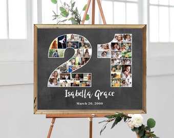 21st Birthday Photo Collage, Number 21 Anniversary Gift, Custom Party Decoration Idea for Him, Picture Collage for Her, DIGITAL FILES!