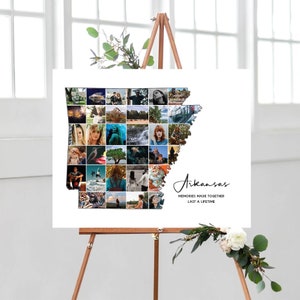 Arkansas Kaart Foto Collage, Arkansas State Map Wall Art, Gepersonaliseerde Reizen Foto Collage, Vakantie Foto Cadeau voor Hen, DIGITALE BESTANDEN!