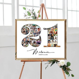 21st Birthday Photo Collage, Number 21 Photo Collage, Birthday Party Decoration for Him, 21 Picture Collage Gift for Her, DIGITAL FILES!