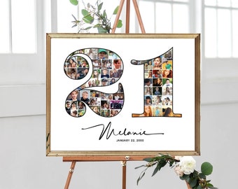 21st Birthday Photo Collage, Number 21 Photo Collage, Birthday Party Decoration for Him, 21 Picture Collage Gift for Her, DIGITAL FILES!