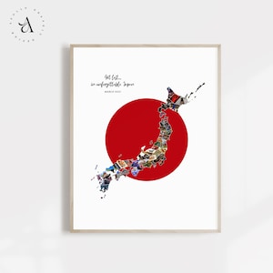 Japan Kaart Foto Collage, Japanse Vakantie Bestemming Foto Collage, Huwelijksreis Memory Gift, Japan Reizen Foto Wall Art, DIGITALE BESTANDEN!