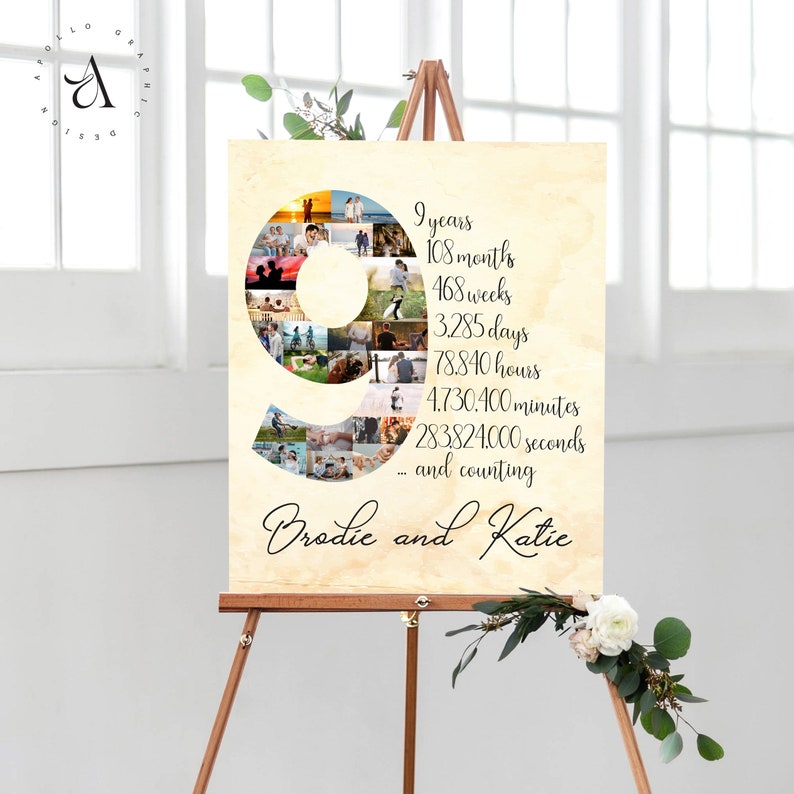 9th Anniversary Photo Collage, Gift Idea for Couple, 9 Year Anniversary ...