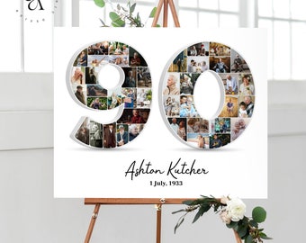 Number 90 Photo Collage, 90th Anniversary Collage Gift, Custom Picture Poster Gift Idea, Multiple Photo Sign, Party Decoration, DIGITAL FILE