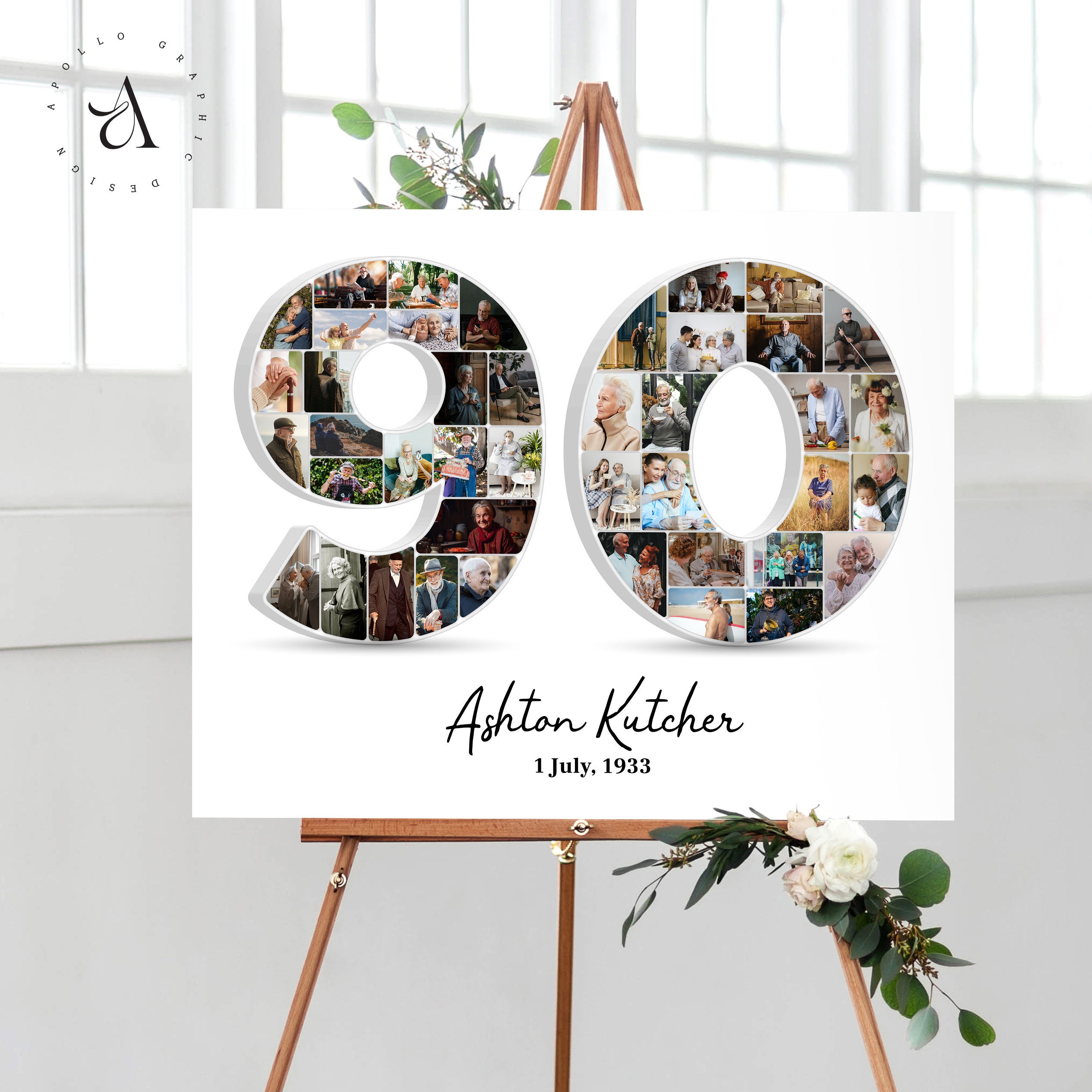 Number 90 Photo Collage, 90th Anniversary Collage Gift, Custom Picture ...