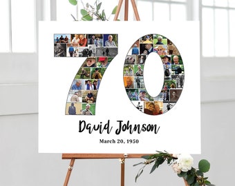 Number 70 Photo Collage, Personalized 70th Anniversary Gift, Custom Birthday Party Decor Idea, 70th Birthday Photo Poster, DIGITAL FILES!