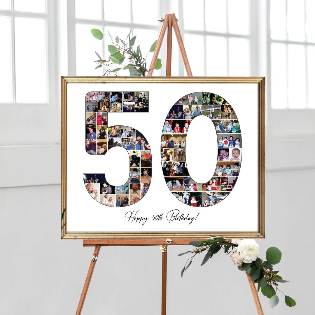 Number 50 Photo Collage, 50th Anniversary Collage Gift, Custom Picture