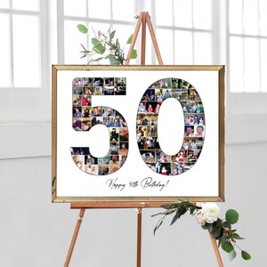 Number 50 Photo Collage, 50th Anniversary Collage Gift, Custom Picture Poster Gift Idea, Multiple Photo Sign, Party Decoration, DIGITAL FILE