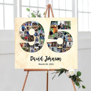 Collage de fotos del 95 aniversario, regalo de fiesta de cumpleaños personalizado, collage de imágenes del número 95, póster de fotos, idea de regalo del día del padre, ¡ARCHIVOS DIGITALES!