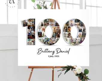 Number 100 Photo Collage, 100th Anniversary Collage Gift, Custom Picture Poster Gift Idea, Multiple Photo Sign,Party Decoration,DIGITAL FILE