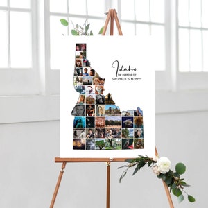 Kaart van Idaho Photo Collage, Idaho State Picture Wall Decor, Gepersonaliseerde Gift Photo Art, Memory Gift Idea voor koppels, DIGITALE BESTANDEN!