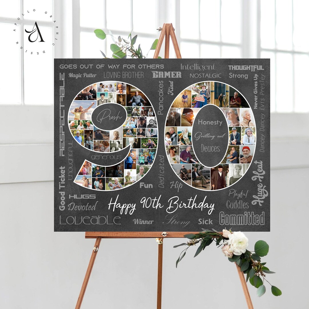 90th Birthday Photo Collage, Number 90 Anniversary Gift, Custom Gift ...