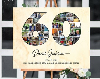 60th Birthday Photo Collage, Father&#39;s Day Gift, 60 Picture Collage, Anniversary Gift for Him, 60th Birthday Decoration Idea, DIGITAL FILES!