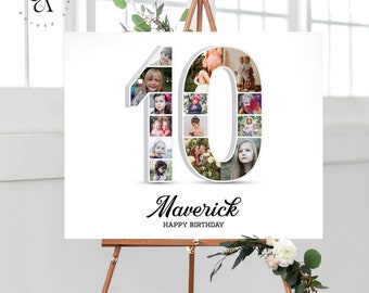 10th Birthday Photo Collage, Personalized Photo Number Collage, 10th Birthday, Party Decoration Idea, Birthday Gift for Him, DIGITAL FILES