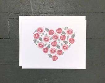 Note Card Set | Watercolor Rose Heart - Set of 8