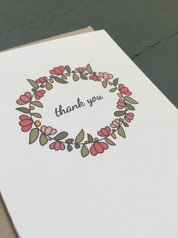 Floral Wreath Thank You Card - Set of 8 - Etsy