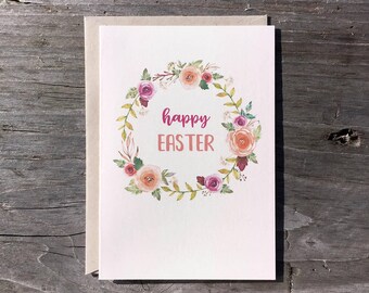 Floral Easter Card Set: Pink & Orange Wreath, Set of 8