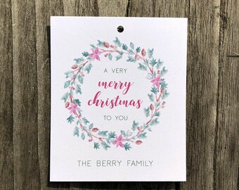 Personalized Gift Tags | Christmas Wreath  - Set of 14