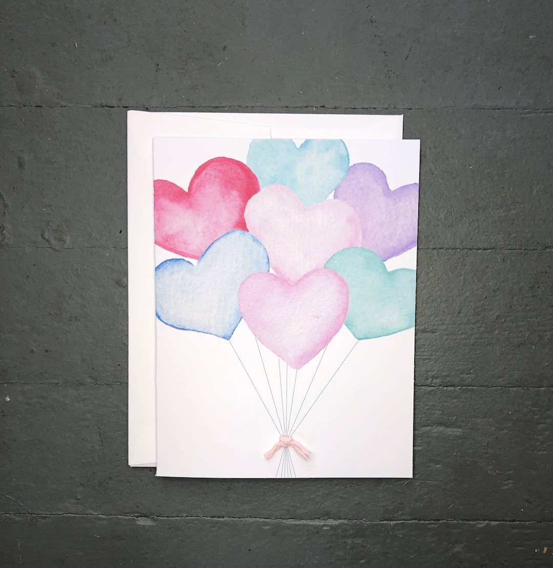 Valentine's Day Card Set | Watercolor Heart Balloons - Set of 8 - Etsy