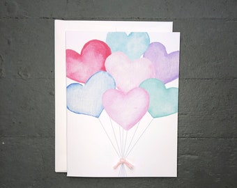 Valentine's Day Card Set | Watercolor Heart Balloons - Set of 8
