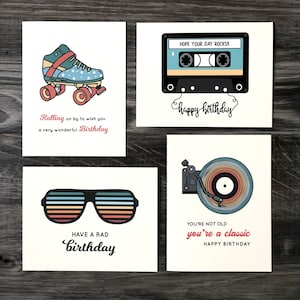Ensemble de cartes de joyeux anniversaire | Anniversaire rétro - Lot de 8