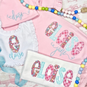 Personalized Baby Girl Gown Set, Infant Gown, Hat, Bib, Burp, Personalized Baby Girl Pink Gown Set, Baby Shower Gift