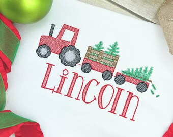 Boy Christmas Tractor Shirt,  Boy Christmas Embroidery, Christmas Tree Baby Bodysuit, Christmas Clothing, Christmas Tree Farm Shirt