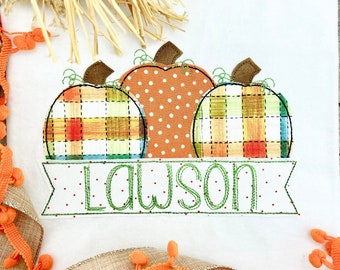 Personalized Embroidered Boy Thanksgiving Shirt, Baby Boy Bodysuit, Boy Pumpkin Trio Shirt, Embroidered Baby Boy Clothes
