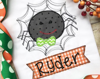 Personalized Embroidered Halloween Spider Shirt,  Personalized Halloween Outfit Personalized Baby Boy Clothes, Toddler Halloween T-Shirt