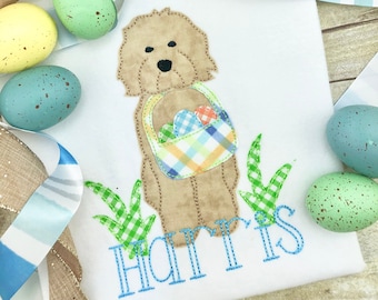 Personalized Boy Easter Shirt, Personalized Golden-doodle Easter Baby Bodysuit, Embroidery Applique Easter Clothes, Toddler Boy Easter Shirt