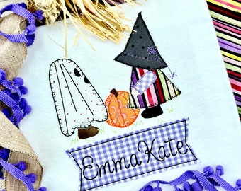 Personalized Girl Embroidered Halloween Shirt, Halloween Ghost Shirt, Baby Girl Halloween Bodysuit, Baby's First Halloween