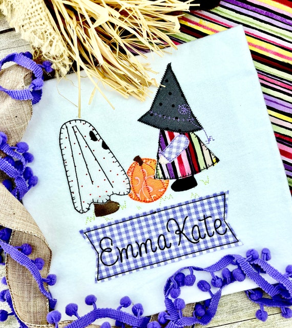 Personalized Girl Embroidered Halloween Shirt, Halloween Ghost Shirt, Baby Girl Halloween Bodysuit, Baby's First Halloween