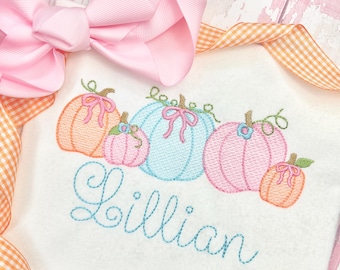 Personalized Girl Fall Pumpkin Shirt, Thanksgiving Shirt with Pumpkins, Baby Girl Bodysuit for Fall, Embroidery for Baby Girls