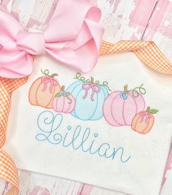 Personalized Girl Fall Pumpkin Shirt, Thanksgiving Shirt with Pumpkins, Baby Girl Bodysuit for Fall, Embroidery for Baby Girls