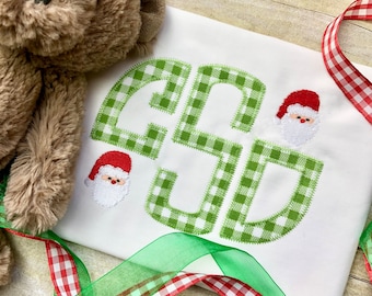 Embroidery Appliqued Christmas Monogrammed Shirt, Embroidered Santa Shirt, Christmas Baby Bodysuit, Personalized Santa Monogram Shirt