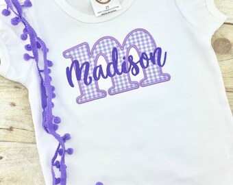 Personalized Embroidered Monogram Girl Shirt, Monogrammed Baby Girl Shirt, Personalized Clothing, Girl Gingham Monogrammed Clothes