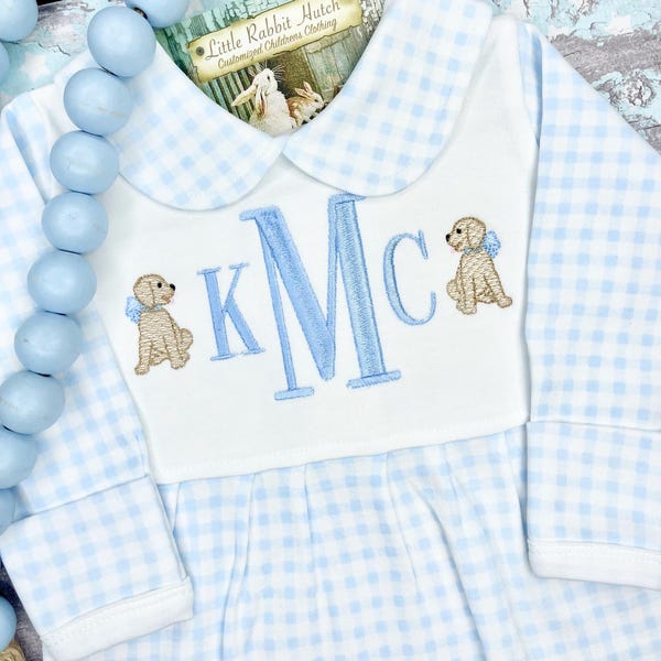 Monogrammed Infant Outfit, Baby Boy Gingham Footie, Baby Boy Monogrammed Coming Home Outfit