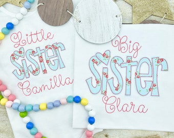 Personalized Big Sister Little Sister Sibling Set, Embroidery, Big Sister Shirt, Little Sister Baby Bodysuit, Baby Shower Gift