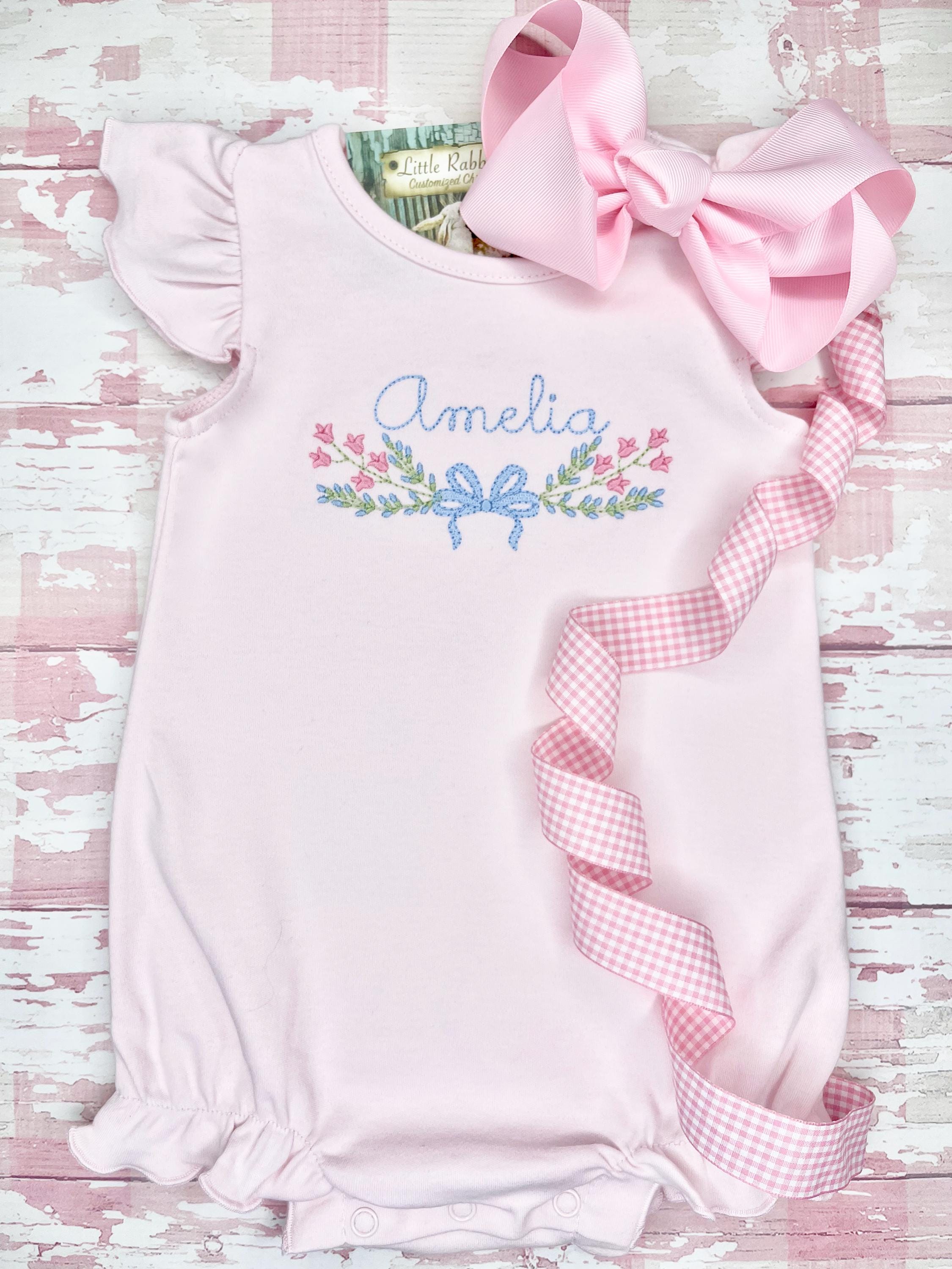 Monogrammed Baby Girl Bubble, Personalized Baby Girl Outfit, Personalized Baby Summer Romper, Baby Shower Gift