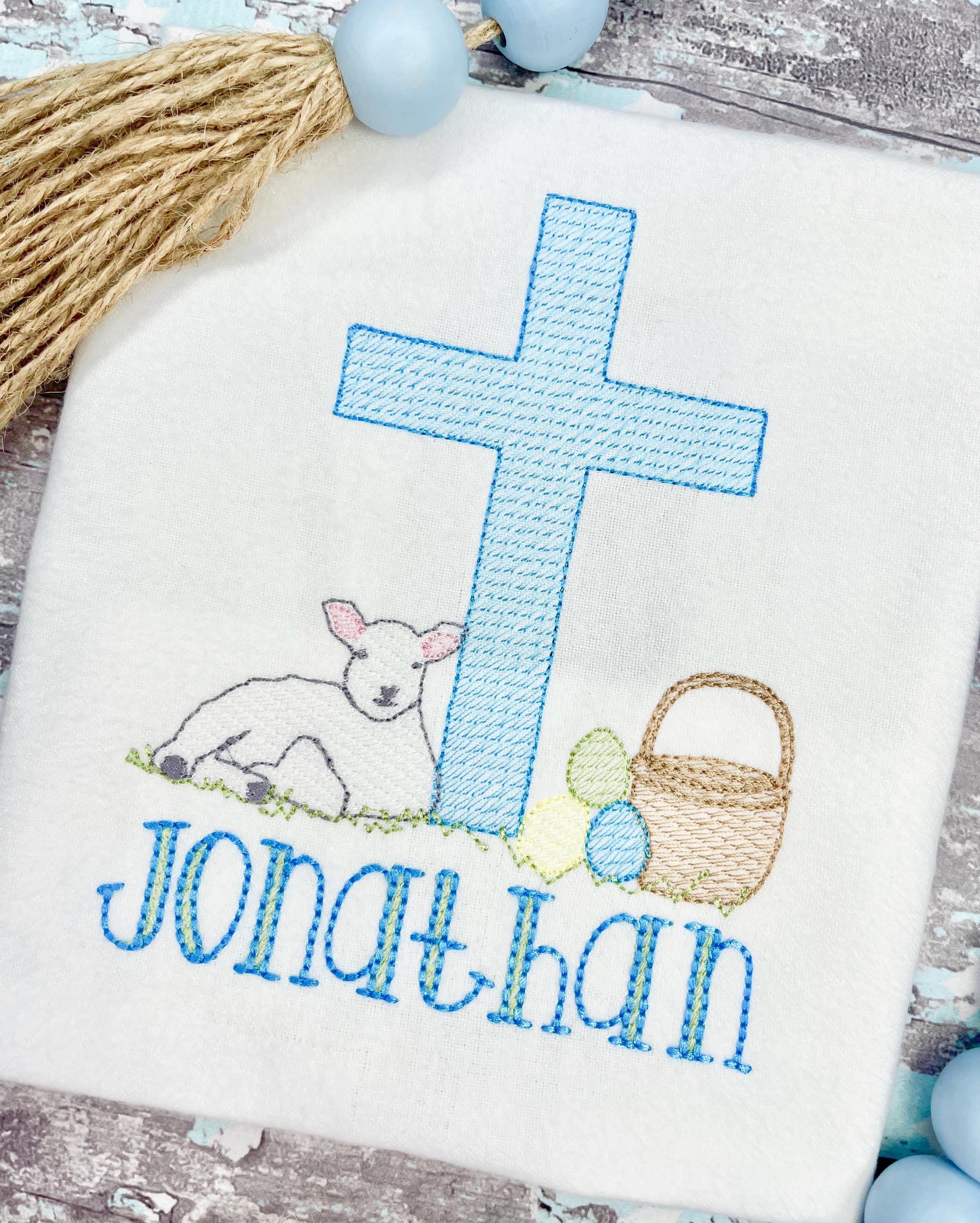 Embroidered Personalized Boy Easter Shirt, Personalized Easter Bodysuit, First Easter Bodysuit, Boy Easter Shirt With Cross and Lamb