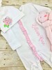 Baby Girl Monogrammed Sleeper and Hat, Embroidered Ruffled Sleeper, Personalized Infant Sleeper, Baby Girl Coming Home Outfit, Shower Gift 